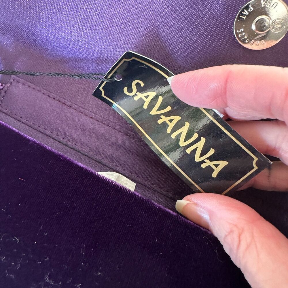 Savannah Purple Velour Clutch Rhinestone Embellished Hidden Rope Strap Clutch - Picture 10 of 12